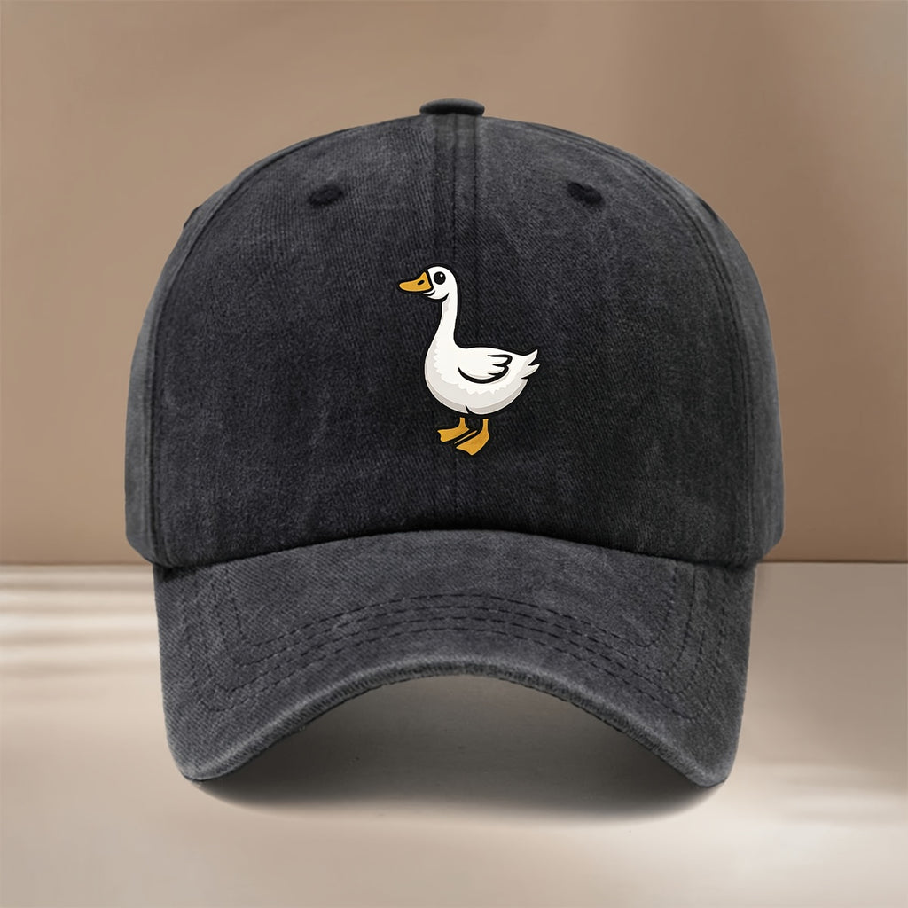 This Is a Baseball Cap Featuring a Flat Design of a Cartoon Goose, Suitable for All Seasons with an Adjustable Size. It'S a Trendy, Lightweight Duckbill Hat for Both Men And Women, Perfect for Outdoor Sports, Gatherings