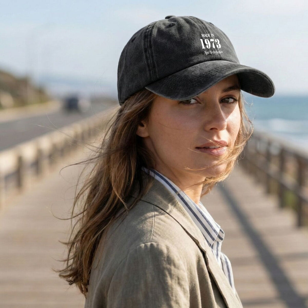 Made in 1973 Aged to Perfection Retro Text Graphic American Vintage Washed Distressed Print Baseball Cap for Men And Women, Spring And Autumn Outdoor Sun Hat, Unique Trendy Hip-Hop Duckbill Cap