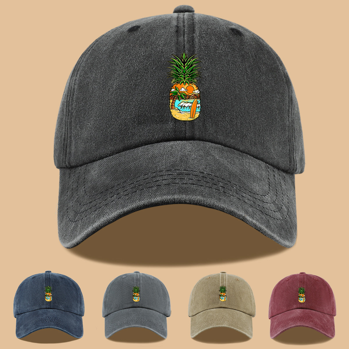 1pc Pineapple Print Trucker Hat - Adjustable Unisex Baseball Cap with Pineapple & Beach Scenery Design, Breathable Suitable for Outdoor, Vacations, Parties, Daily Wear - Suitable for Men and Women, Ideal Gift for Beach Lovers