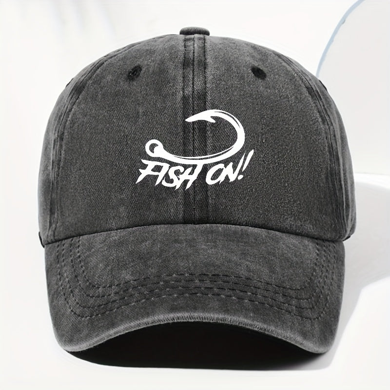 Unisex FISH ON Hook Print Washed Vintage Baseball Cap Fashion Men Women Sun Hat Adjustable Size Trucker Cap Suitable for All Seasons Daily Wear