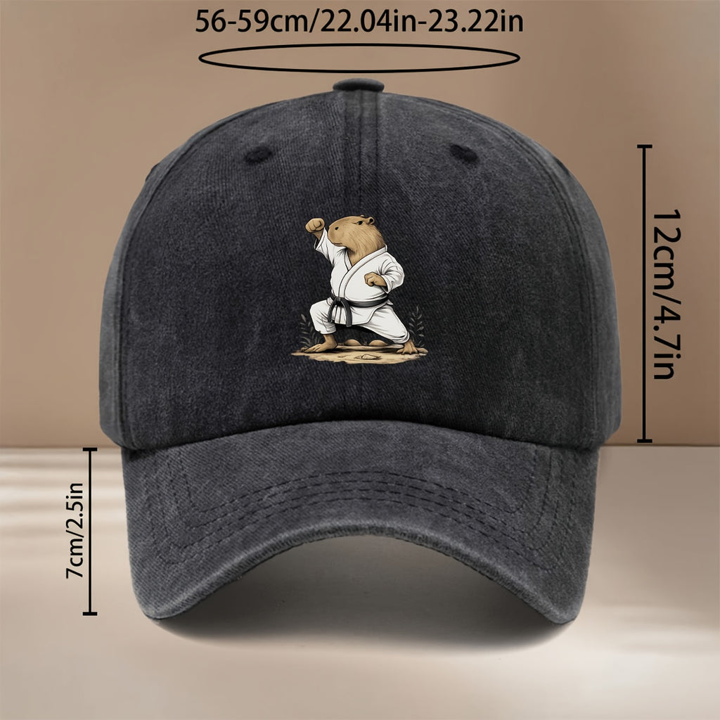 This Is a Baseball Cap Featuring a Capybara Design with a Martial Arts Theme. It'S Lightweight, Trendy, Adjustable, And Suitable for Both Men And Women. The Comfortable And Stylish Duckbill Hat Is Perfect for Outdoor Sports, Gatherings