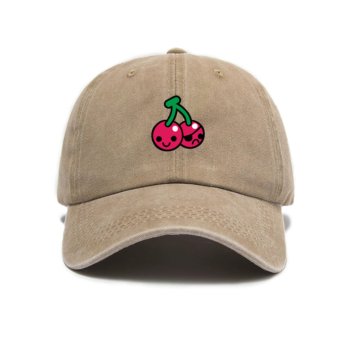 Washed Distressed Printed Baseball Cap Adult Cartoon Cherry Print Washed Distressed Soft Top Baseball Cap Unisex All-Match Outdoor Sun Hat