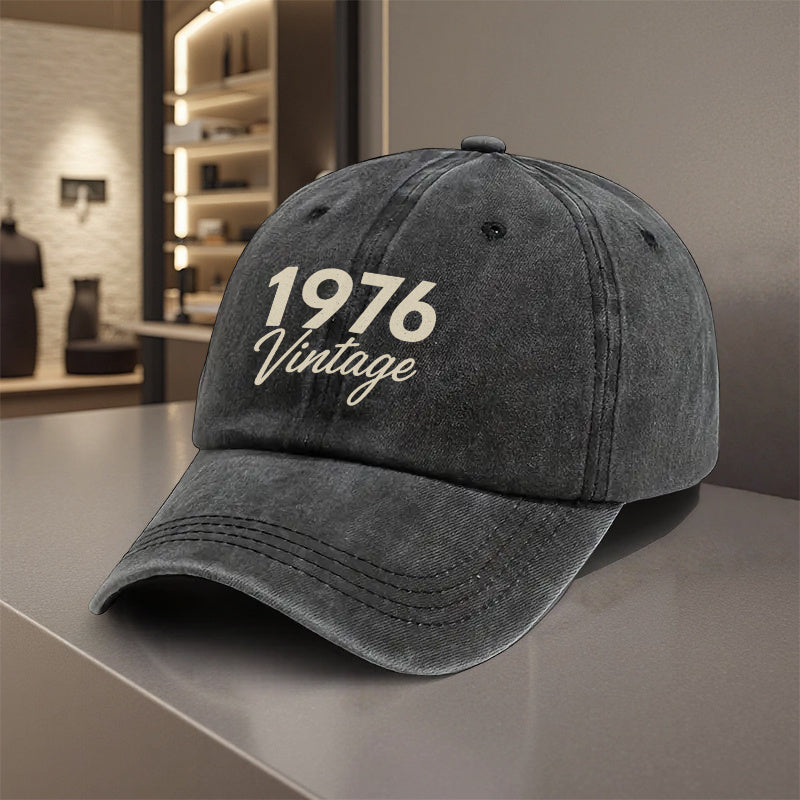 An Adjustable Baseball Cap Featuring a '1976 Vintage Retro' Design, Made from Lightweight Polyester with Printed Patterns, Perfect for Outdoor Sports And Camping Enthusiasts. It'S a Trendy Couple'S Cap, Suitable for Golf, Trucker Style