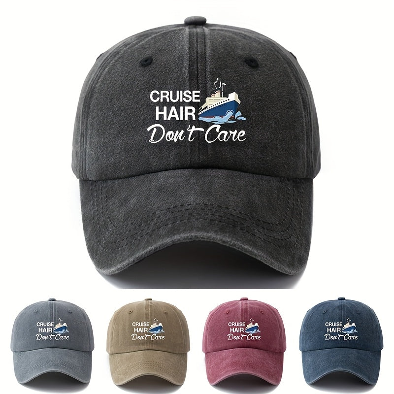 MAKEFGE Unisex Polyester Baseball Cap, Casual Cruise Hair Don'T Care Print, Adjustable Hip Hop Hat with Curved Brim, Outdoor Sports Truck Driver Cap