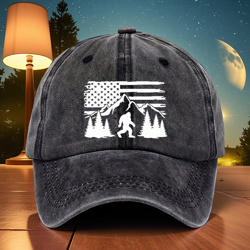 Men's Adjustable Sun Baseball Cap with American Flag & Pine Tree Design - Breathable Outdoor Dad Hat Suitable for Fishing, Hiking, Camping, Machine Washable, Casual Sports Cap for American-Themed Outdoor Gear