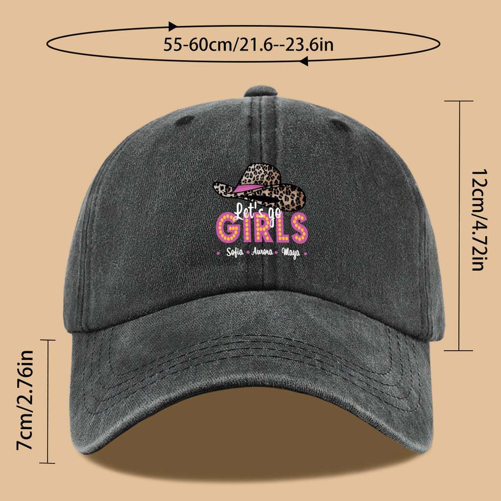 1pc Leopard Print Wide Brim Baseball Cap, Pink Brim with "Let'S Go GIRLS" Neon Style Letters, Adorned with Sofia, Aurora, Maya Names. Fashionable And Individual Sun Hat, Adjustable Size. Bestie Outing Hat, Sister Gathering Hat