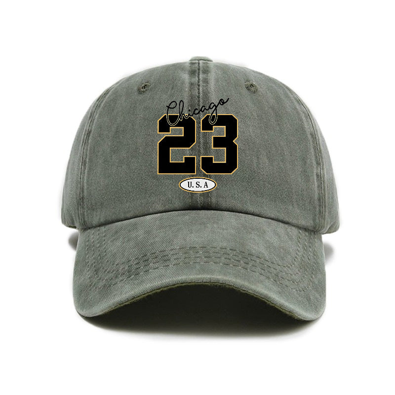 Fashionable, Simple, and Versatile Trendy Number 23 Print Washed Distressed Soft-top Sun- Baseball Cap, Unisex Hat