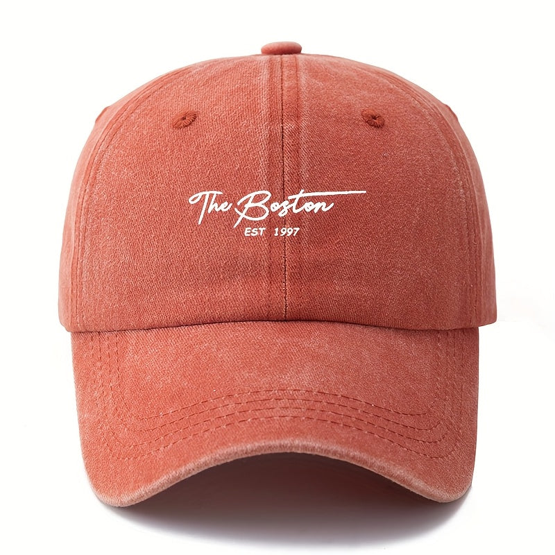 Unisex Vintage Washed Baseball Cap with "The Boston" Embroidery - Lightweight Curved Brim Hat Suitable for Outdoor, Travel, Camping - Durable Textile Material & Hand Washable