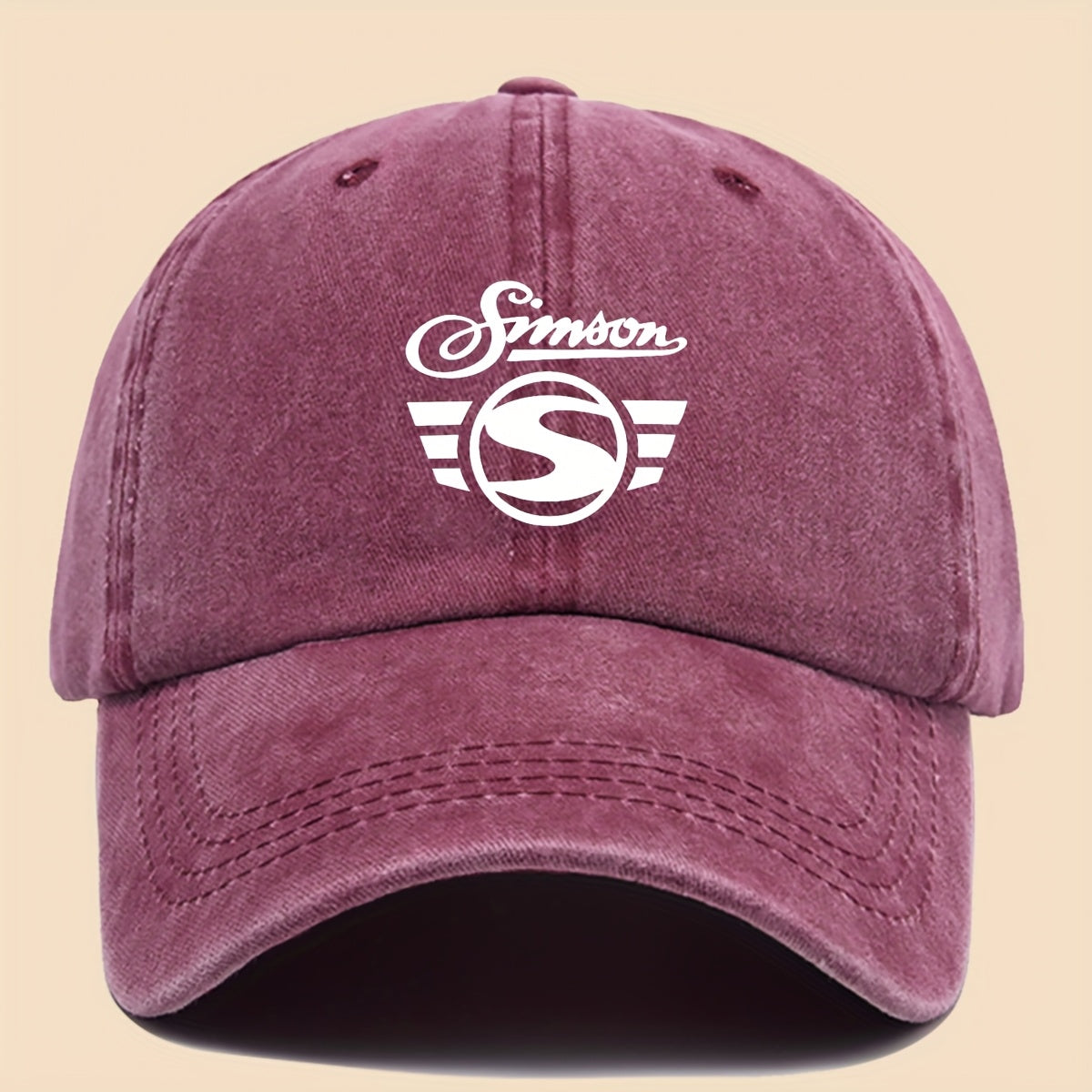 1pc Men's "Simson" Logo Graphic Print Baseball Cap Black Polyester Duckbill Hat with White Geometric Print Breathable Comfort Solid Color Simple  Soft Top Curved Brim Dad Hat Adjustable Size Unisex Casual Skateboard Cap Summer Leisure Accessories