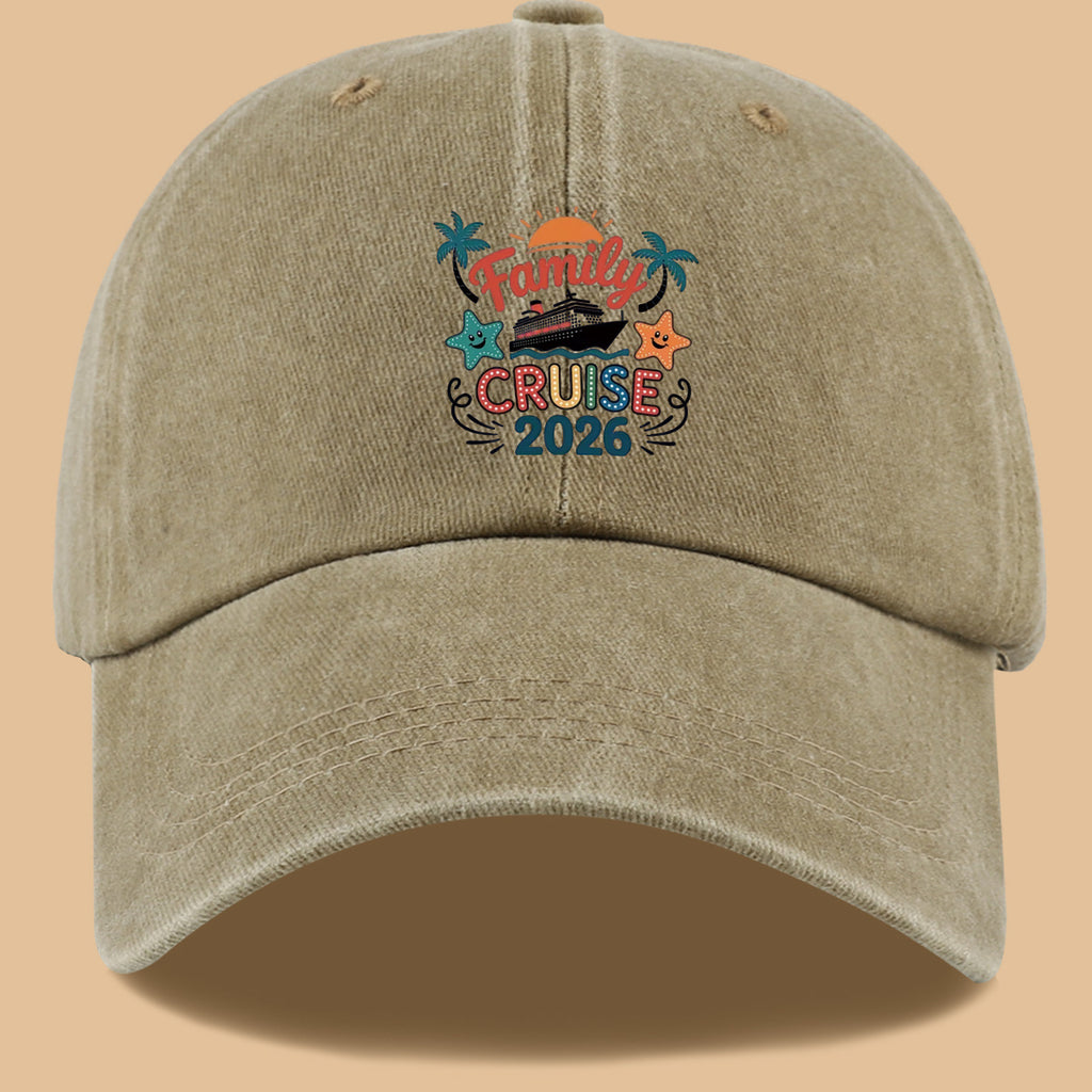 1pc "Family Mail Steamer 2025.98inch" Themed Printed Baseball Cap, Fun Cartoon Mail Steamer Ship, Stars, Palm Trees, Sunset Pattern, Fashionable Casual Sun Hat, Unisex, Adjustable Size, Dad's Fishing Hat, Mom's Vacation Hat, Suitable for Family