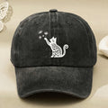 Vintage Cat & Dandelion Embroidered Baseball Cap for Men & Women - Adjustable Pull-String Hat with Embroidered Kitten & Seed, Machine Washable, Casual Streetwear Gift Suitable for Parties, Casual Attire, Themed Events