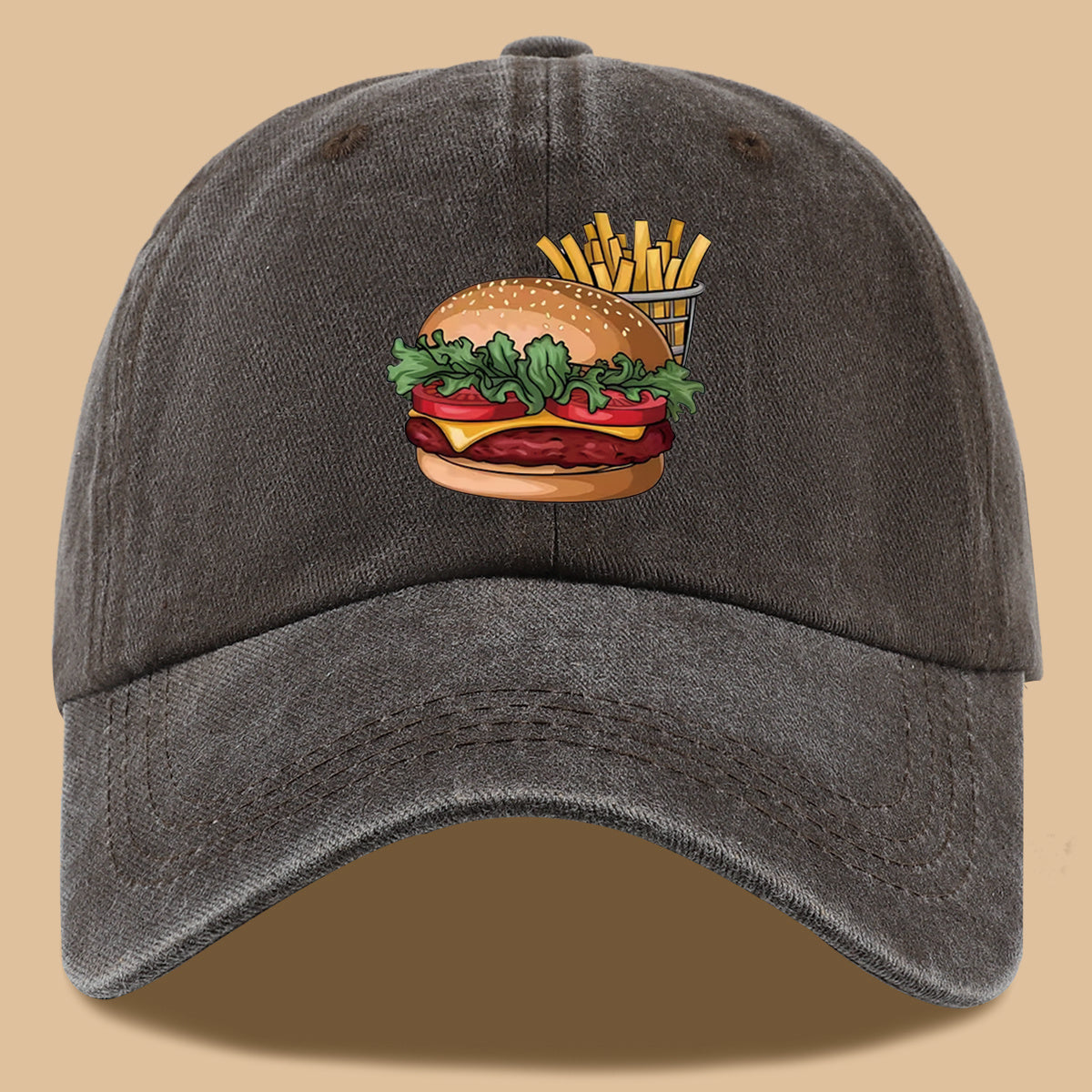 1pc Cartoon Style Food Illustration Fun Printed Full Hamburger Baseball Cap Lightweight Comfortable Breathable Sun Hat Fashion Easy Beautiful Men And Women Baseball Cap Adjustable Size Truck Driver Dad Hat Mom Beach Vacation Hat Suitable for Outdoor