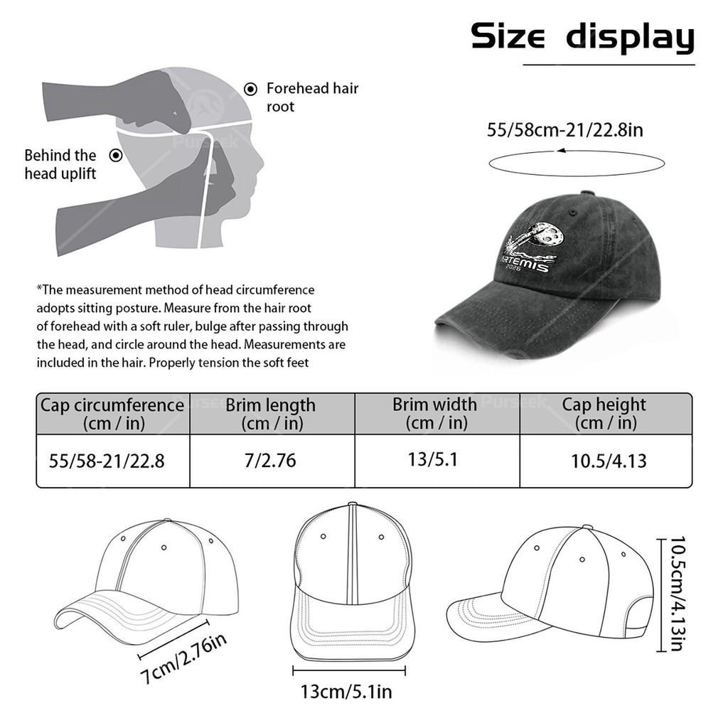 Artemis Launch to The Moon Retro Washed Distressed Baseball Cap - Unisex Full-Body Print with Artemis & Space, Lightweight Round Top Suitable for Christmas, 4th of, Events, Casual Wear, Hand Washable Vintage Hat
