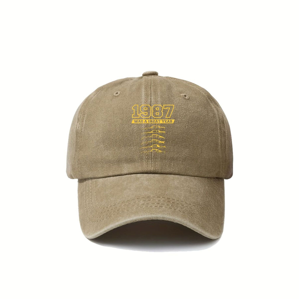 1987 Year Mark Vintage Washed Distressed Duckbill Cap, Unisex, Outdoor Baseball Cap, Adjustable, Washed Vintage Style, Lightweight And Breathable Golf Cap