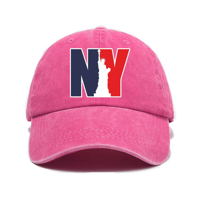 1 Washed Distressed Print Baseball Cap for Adults, NY Statue of Liberty Print, Washed Vintage Distressed Soft Top Baseball Cap, Unisex Versatile Baseball Cap