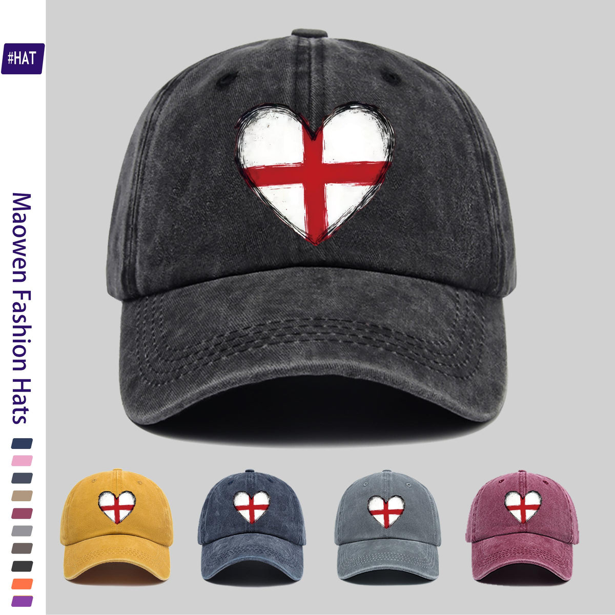 1pc of Vintage Distressed Adjustable Sports Cap, Washed and Distressed with an English Flag and Heart Pattern Print, Outdoor Casual Cap, Fashionable Printed Breathable Baseball Cap, a Must-have Fashion Item, Ideal for Outdoor Sports and Travel Ca