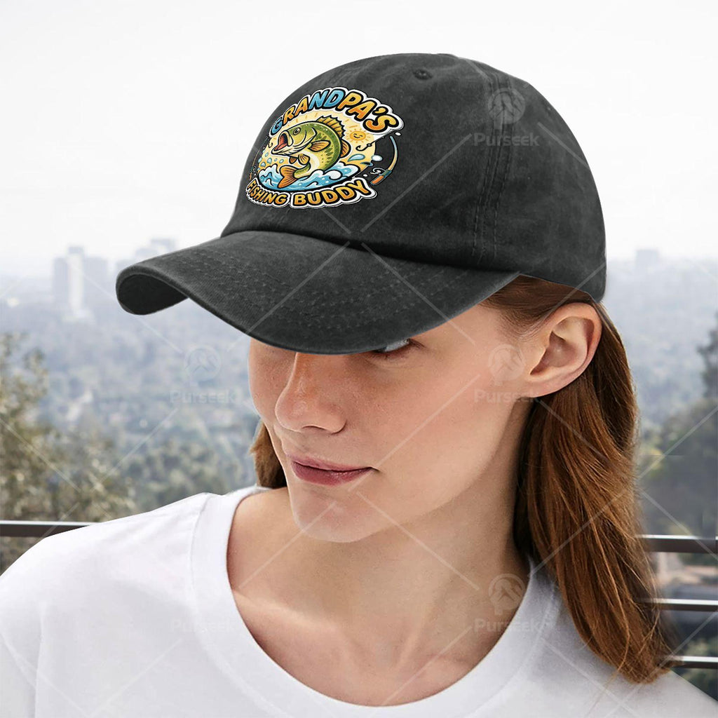 Funny Grandpa Fishing Buddy Bass Fisherman Youth Boys Youth Baseball Hat Unisex