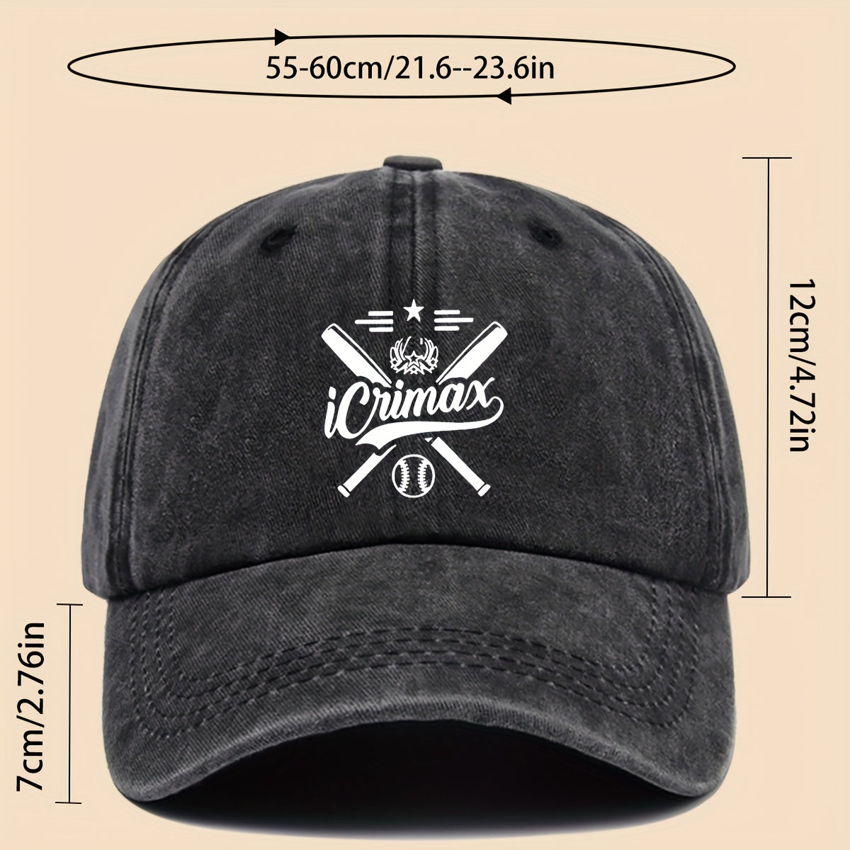 1pc "Icrimax Logo" Washed Baseball Cap - Unisex Adjustable Sun Hat, Suitable for Outdoor Adventures, Travel, And Parties| Breathable And Casual Style, It'S The Perfect Gift for Dads, Couples, And Young People (Unisex)