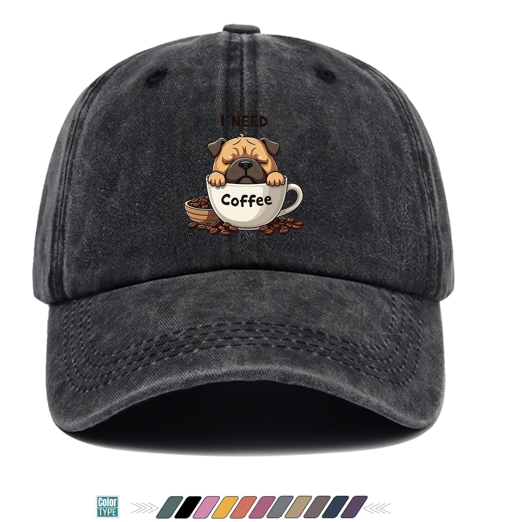 1pc 1pcs Pug "I Need Coffee" Trucker Hat - Adjustable Unisex Baseball Cap with Pug Dog Print & Coffee Cup, Breathable Sun Hat Suitable for Coffee Lovers, Outdoor, Hiking, Gifts for Men & Women, for Working People, Birthday Present
