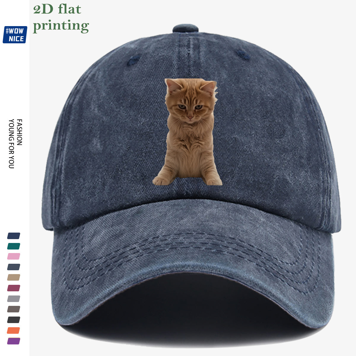 1pc Orange Tabby Cat Squatting Front Print Baseball Cap, with Round Eyes Slightly Squinted, Giving Off a "I'm Noble" Meme Vibe. A Must-have for Daily Outings, Café Visits, and Citywalks to Create a Stylish Look. The Cap Shape Helps Flatter and Slim