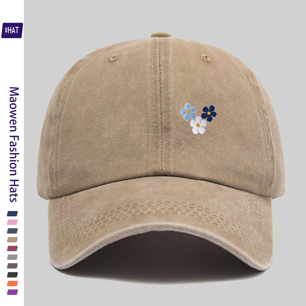 1pc of Vintage Distressed Adjustable Sports Cap, Washed Style Hat, Fresh and Elegant Three-flower Combination Print Design, Outdoor Casual Cap, Fashionable Printed Breathable Baseball Cap, a Must-have Fashion Item