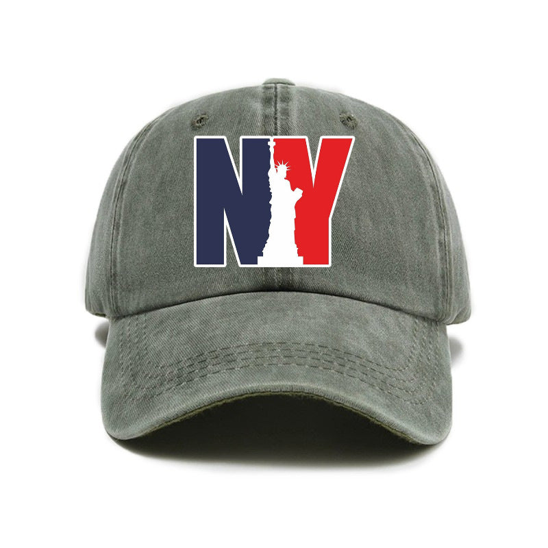1 Washed Distressed Print Baseball Cap for Adults, NY Statue of Liberty Print, Washed Vintage Distressed Soft Top Baseball Cap, Unisex Versatile Baseball Cap