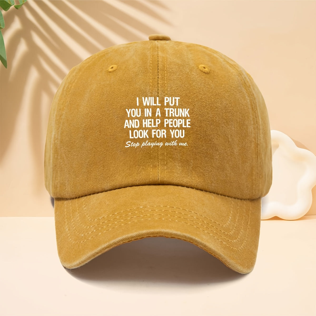 Fun Slogan Washed And Distressed Baseball Cap I WILL PUT YOU IN A TRUNK Street Hip-Hop Outdoor Curved Brim Hat Funny Personalized Text Duckbill Hat Unisex Outdoor Vacation Sports Soft Top Hat Trucker Hat