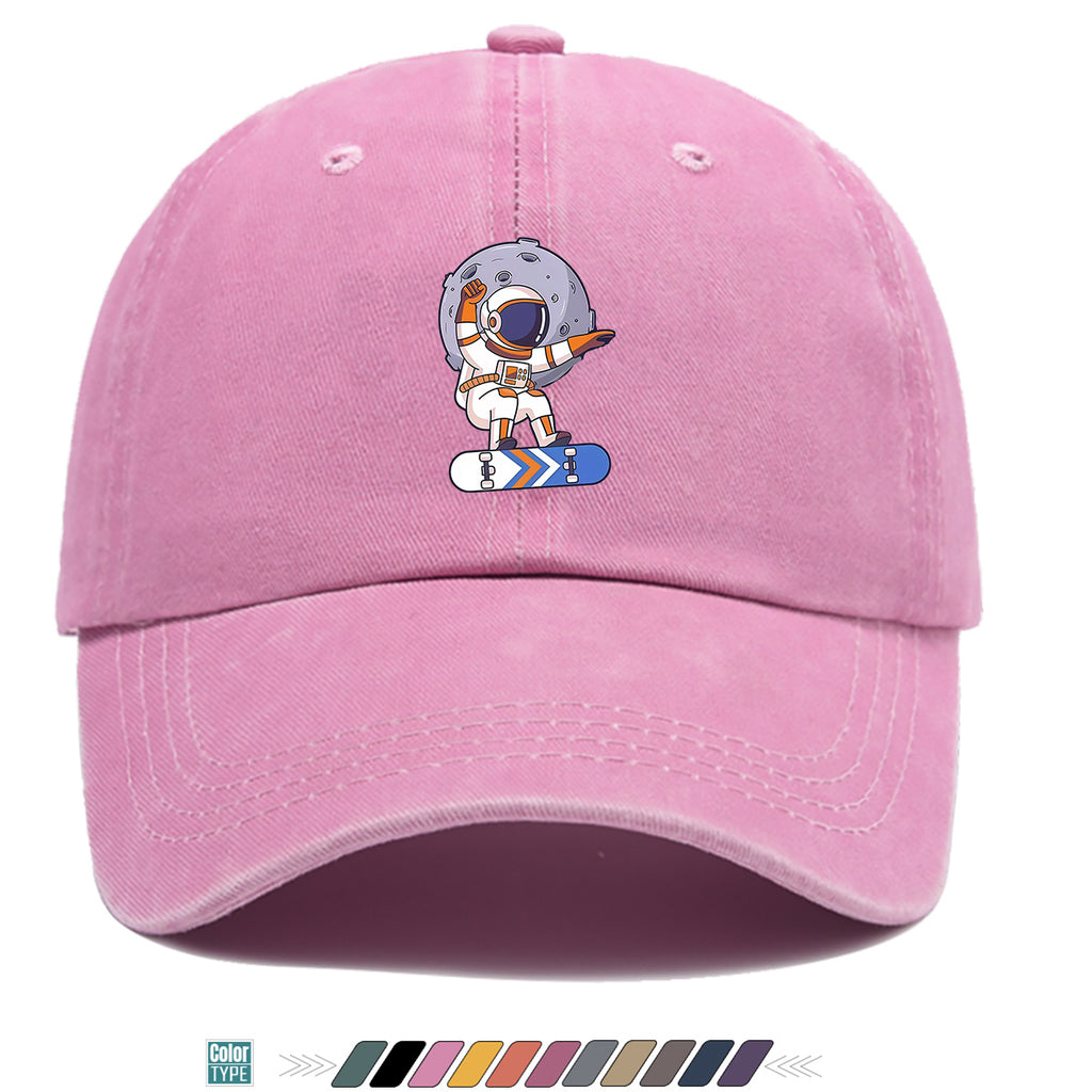 1pc Astronaut Skateboard Print Baseball Cap, Trendy Individual Sun Hat, Fashionable Cool Breathable Unisex Duckbill Cap, Adjustable Size Street Hip-Hop Hat, Outdoor Travel Sunshade Hat Suitable for Skateboarding, Street Dance, Camping