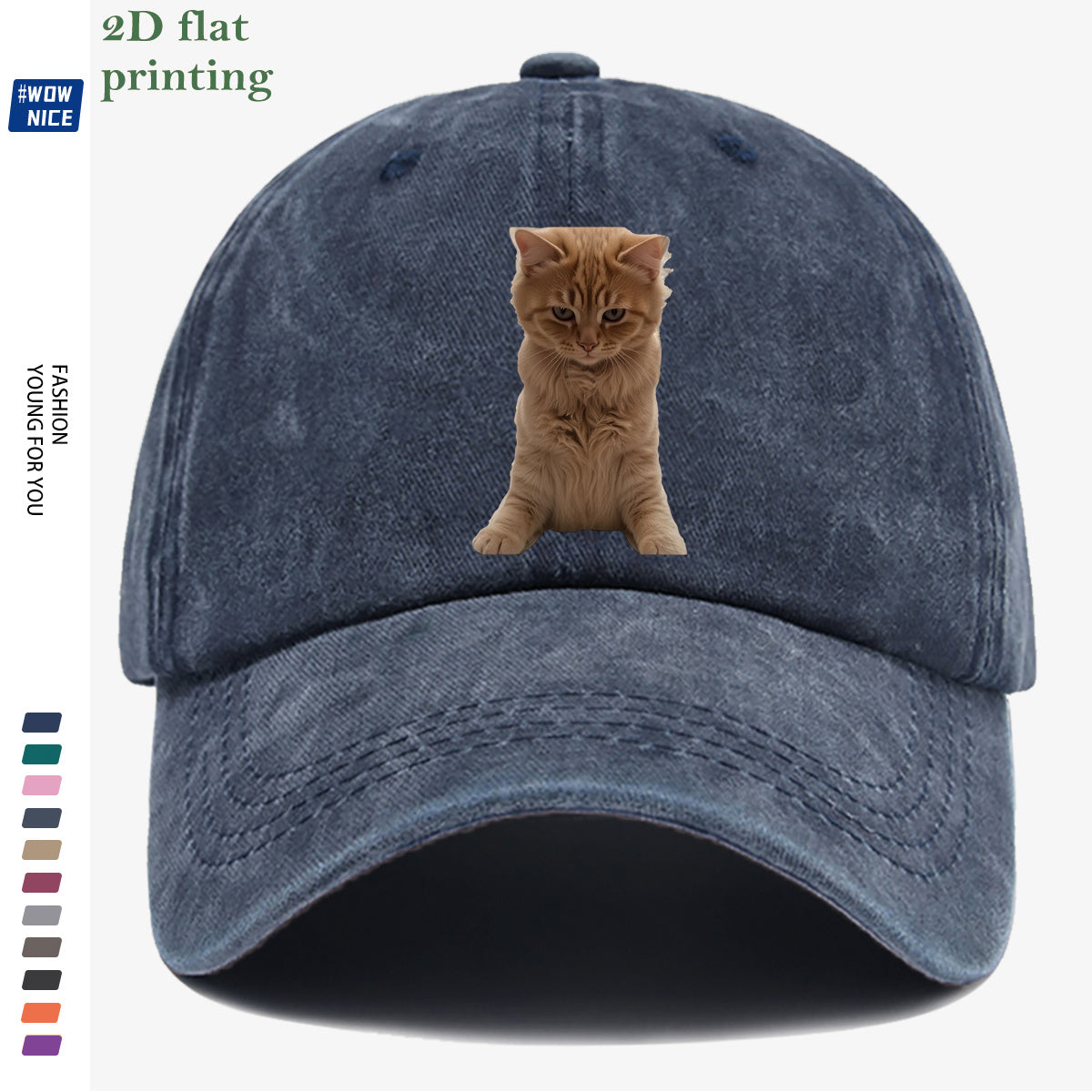 1pc Orange Tabby Cat Squatting Front Print Baseball Cap, with Round Eyes Slightly Squinted, Giving Off a "I'm Noble" Meme Vibe. A Must-have for Daily Outings, Café Visits, and Citywalks to Create a Stylish Look. The Cap Shape Helps Flatter and Slim