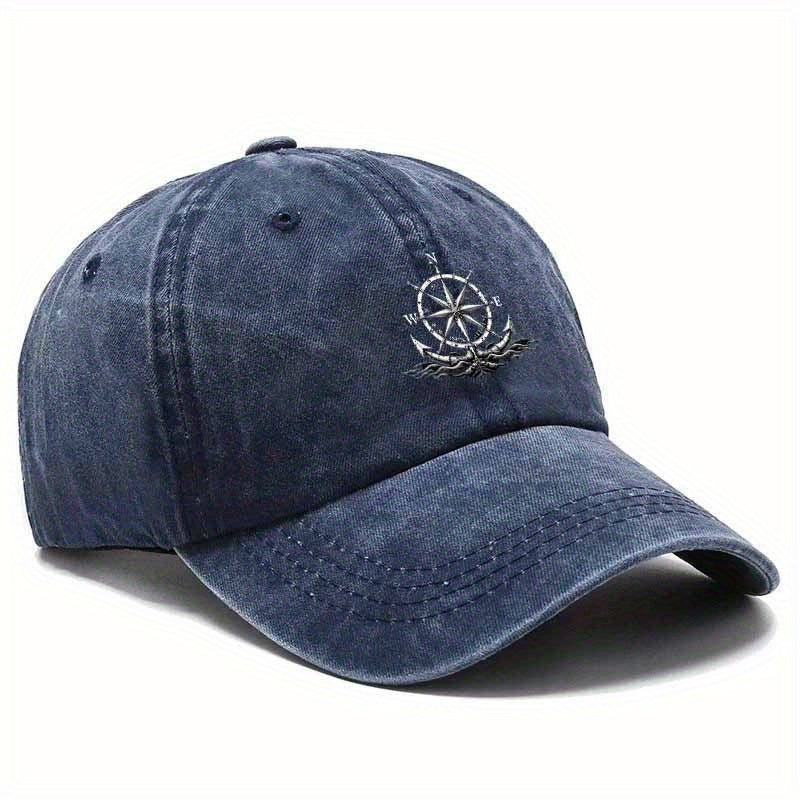 Classic Nautical Octagonal Compass Cap - Navy, Dark Green, Brown - Sturdy Fabric, Perfect for Sailing, Beach, Hiking - Great Nautical Present for Sailors, Coast Guards, Adventurers, Adventure Gear, for Sailor Style Headwear, Hand W