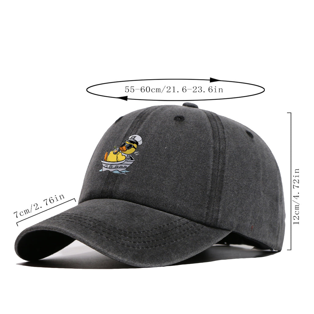 1pc Cartoon Captain Duck Printed Baseball Cap, Yellow Duck Wearing Captain Hat And Glasses, Sitting on Yacht with Drink, Fun Trendy Sun Hat, Unisex Adjustable Casual Street Fashion Hat, Outdoor Play Vacation Hat, Beach Seaside Sunshade Hat