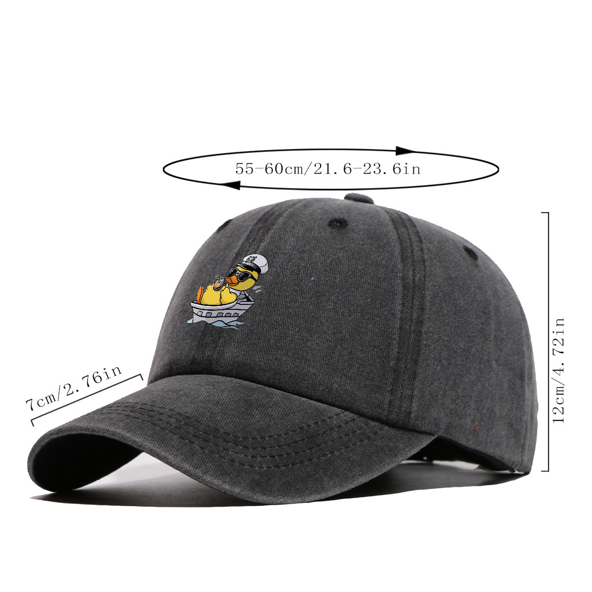 1pc Cartoon Captain Duck Printed Baseball Cap, Yellow Duck Wearing Captain Hat And Glasses, Sitting on Yacht with Drink, Fun Trendy Sun Hat, Unisex Adjustable Casual Street Fashion Hat, Outdoor Play Vacation Hat, Beach Seaside Sunshade Hat