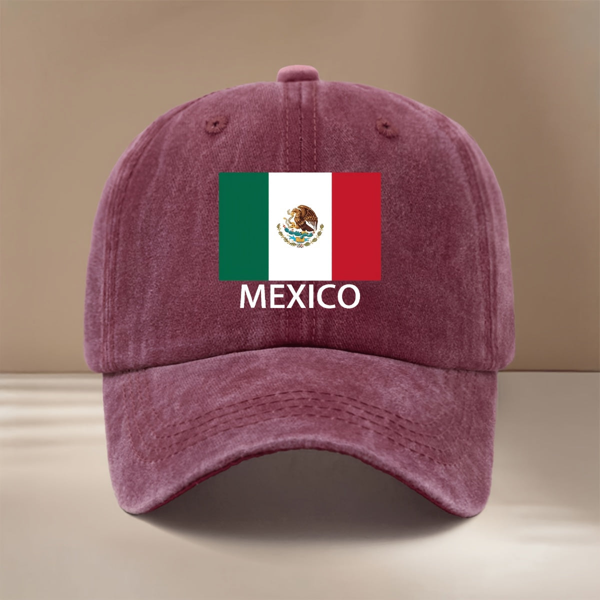 MEXICO Text Flag Print Pattern Baseball Cap for Vacation, Travel, Dinner Parties, and Camping. Six-Panel Hat with a Simple Textured Feel, Lightweight and Comfortable Curved Brim Cap. Unisex Casual Hat, Hip-Hop Hat with Adjustable Size, Relaxed Fit