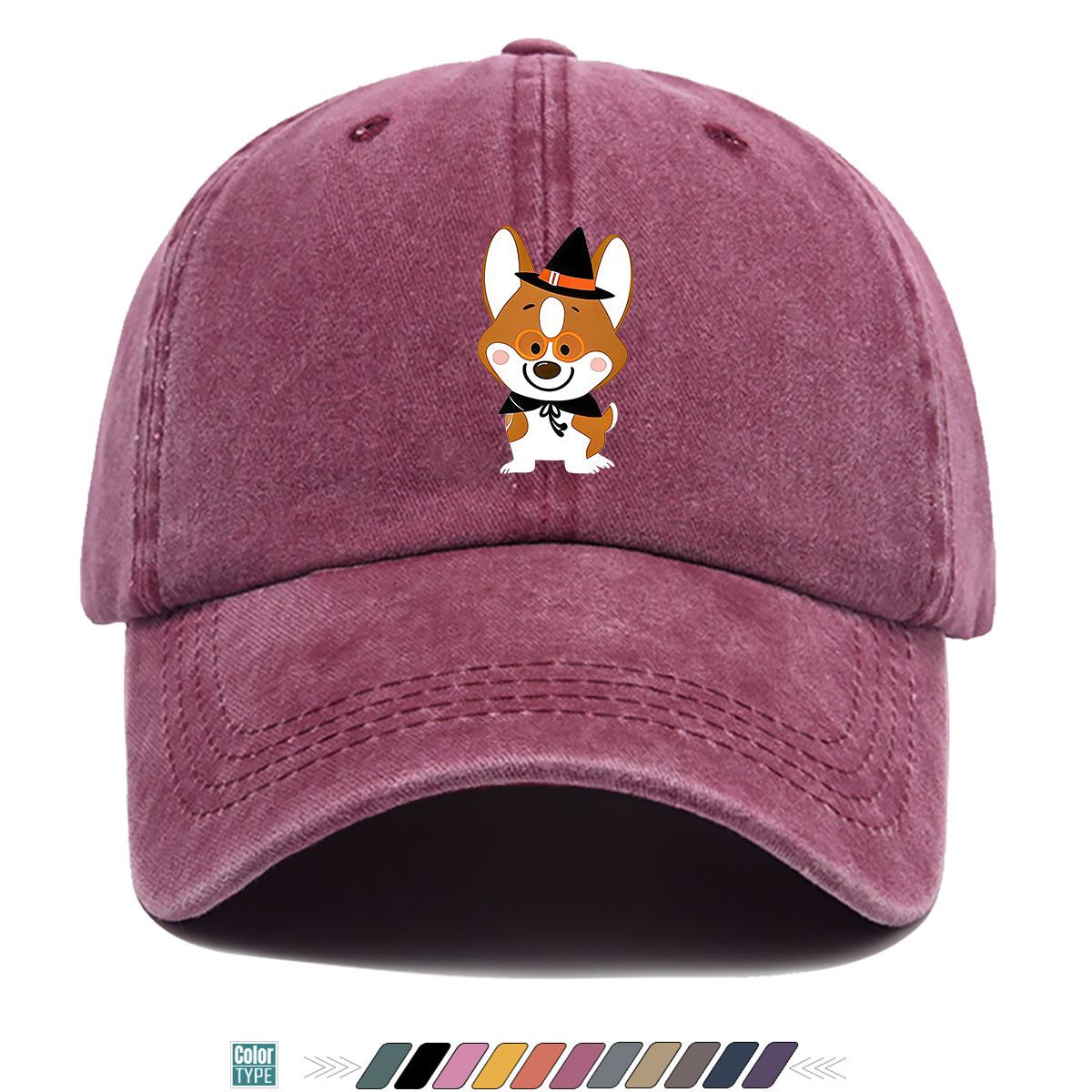 1pc Corgi Dog Cartoon Print Baseball Cap, Cute Wizard Hat with Glasses Design, Comfortable Breathable Sun Hat, Fashionable And Adorable Trendy Hat, Unisex Adjustable Size, Travel Hat, Bestie Shopping Hat, Suitable for Holiday Parties