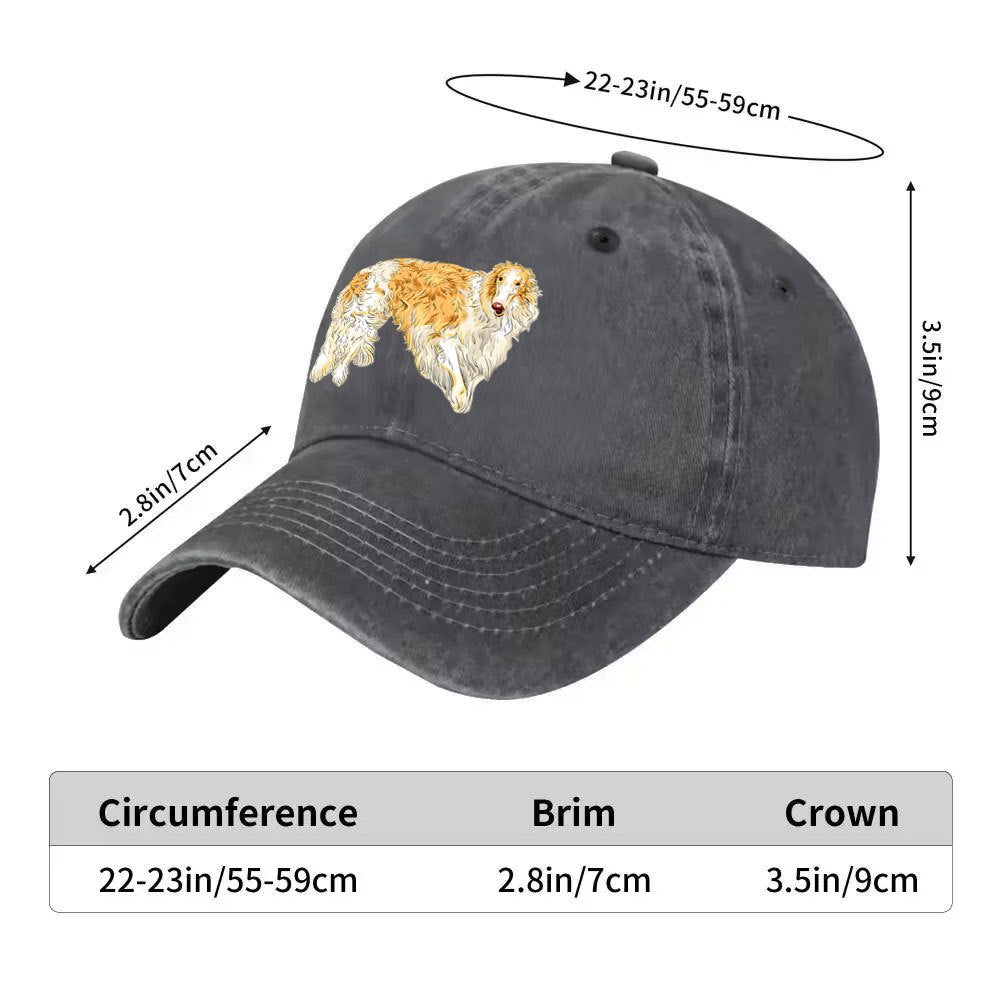 A Versatile Casual Baseball Cap Featuring a Borzoi Design, Adjustable for Outdoor Activities And Everyday Wear, Perfect for a Relaxed Street Style