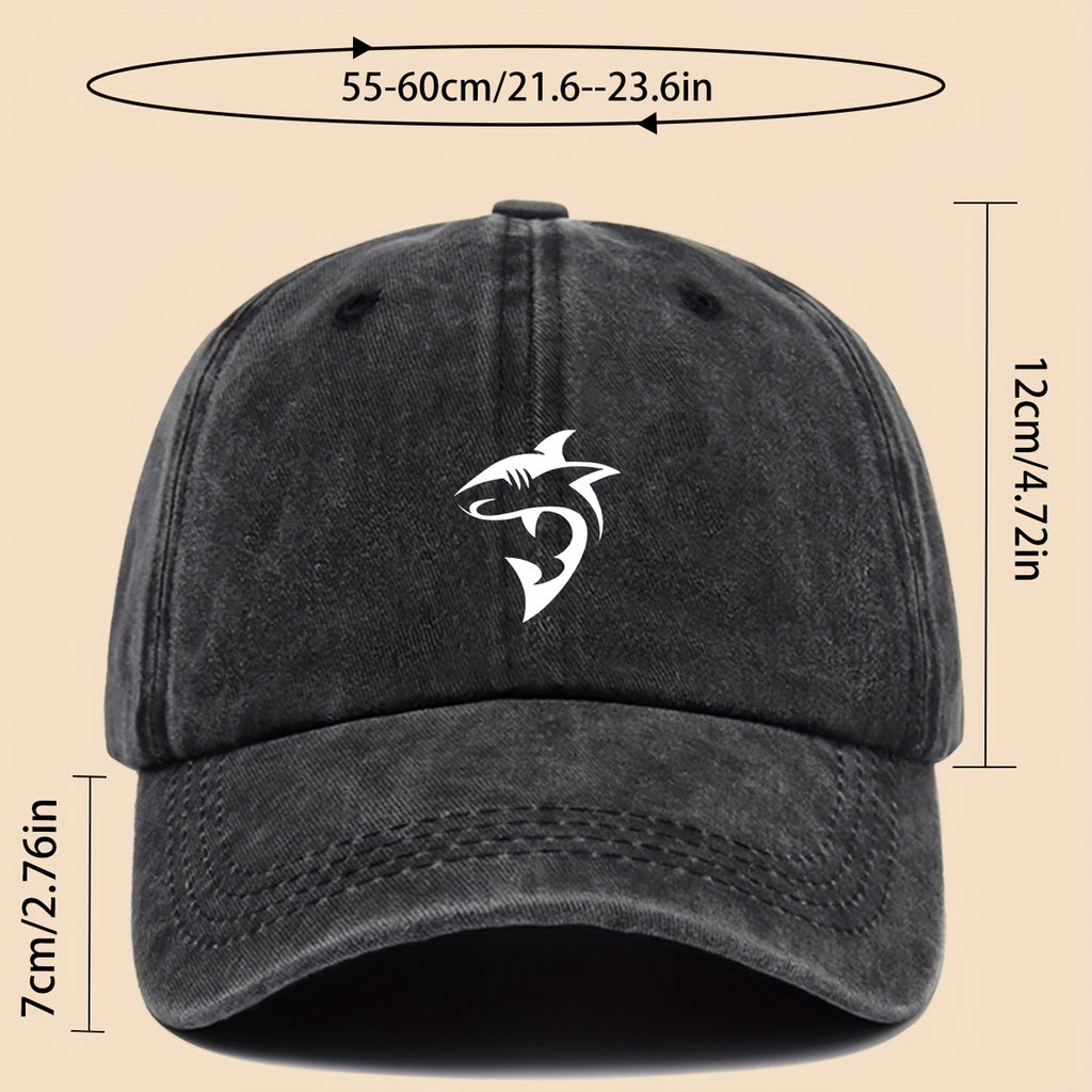 1 Unisex Ocean-themed Baseball Cap with White Shark Print- Breathable and Adjustable Dad Hat, Suitable for Skateboarding, Hiking, and Fishing| Fashionable Outdoor Accessories for Couples, Perfect Gift for Birthdays, Christmas, Halloween, Thanksgiving