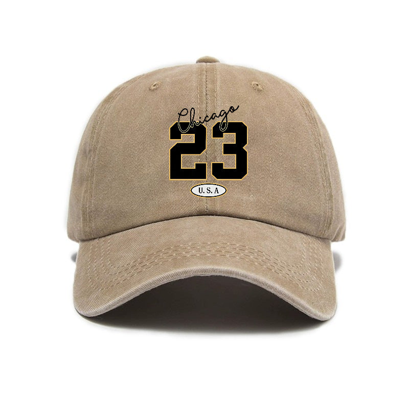 Fashionable, Simple, and Versatile Trendy Number 23 Print Washed Distressed Soft-top Sun- Baseball Cap, Unisex Hat