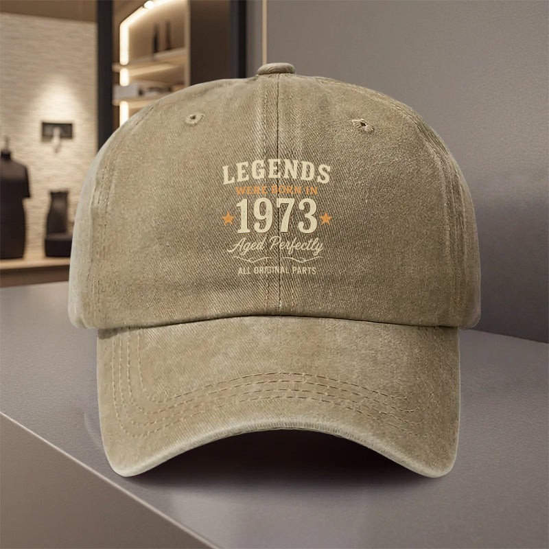 1pc, Adjustable Baseball Cap with "Legends Were Born in 1973 Aged Perfectly All Original Parts Vintage Legend" Design, Fiber Lightweight Printed Craft, Suitable for Outdoor Sports And Camping Enthusiasts, Trendy Couple Hat, Golf Cap, Trucker Hat