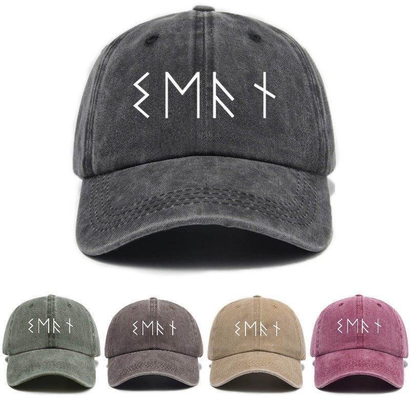 1 Top Water Washed Old Printed Baseball Cap Adult Versatile Easy Letter Popular Retro Printed Water Washed Old Soft Top Sunshade Baseball Cap for Men And Women