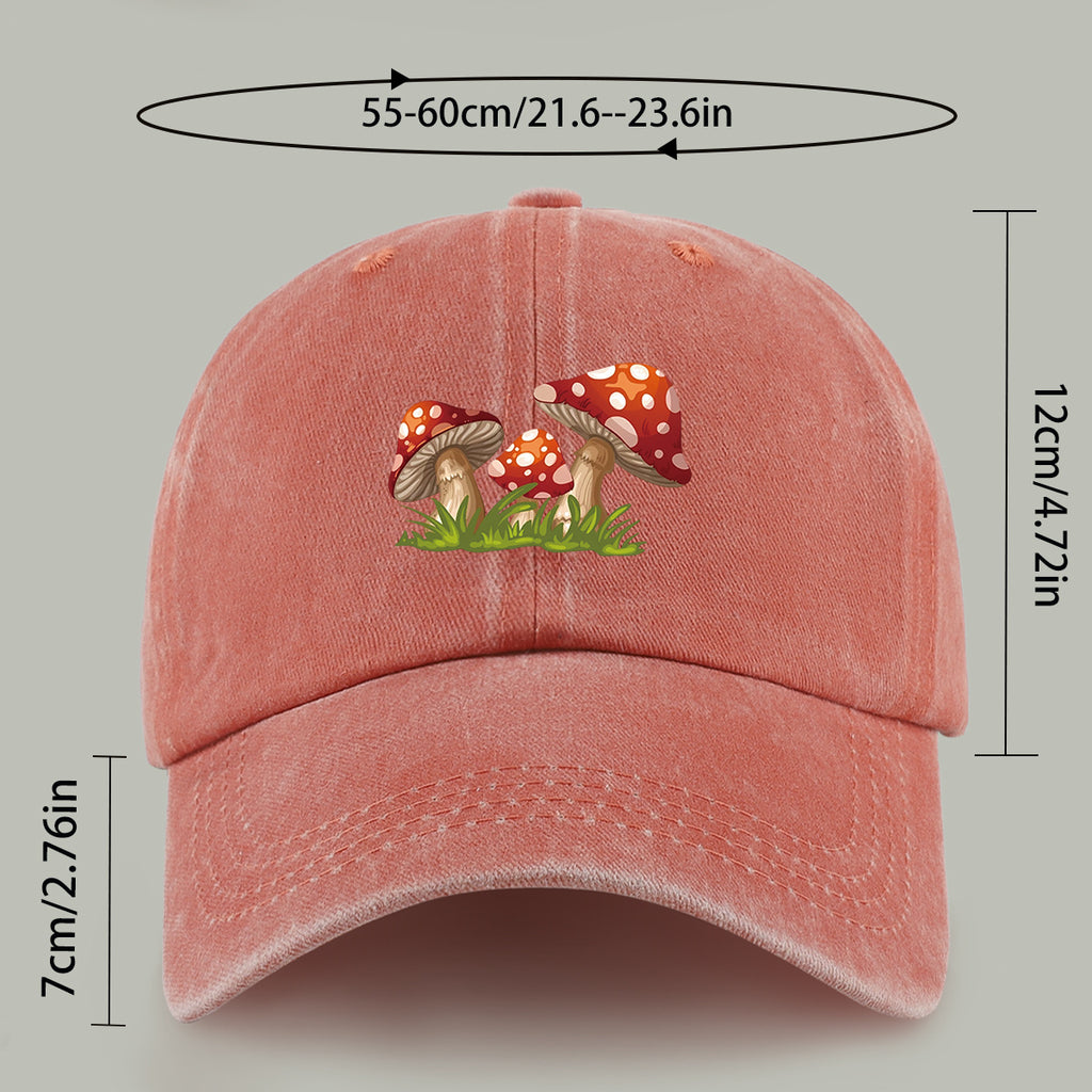1pc Fun Cartoon Mushroom Print Baseball Cap | Lightweight, Comfortable, Breathable, Adjustable Fit, Ideal for Valentine'S Day Gift, Suitable for Beach Holidays, Casual Wear, Outdoor Activities, Fishing, And More