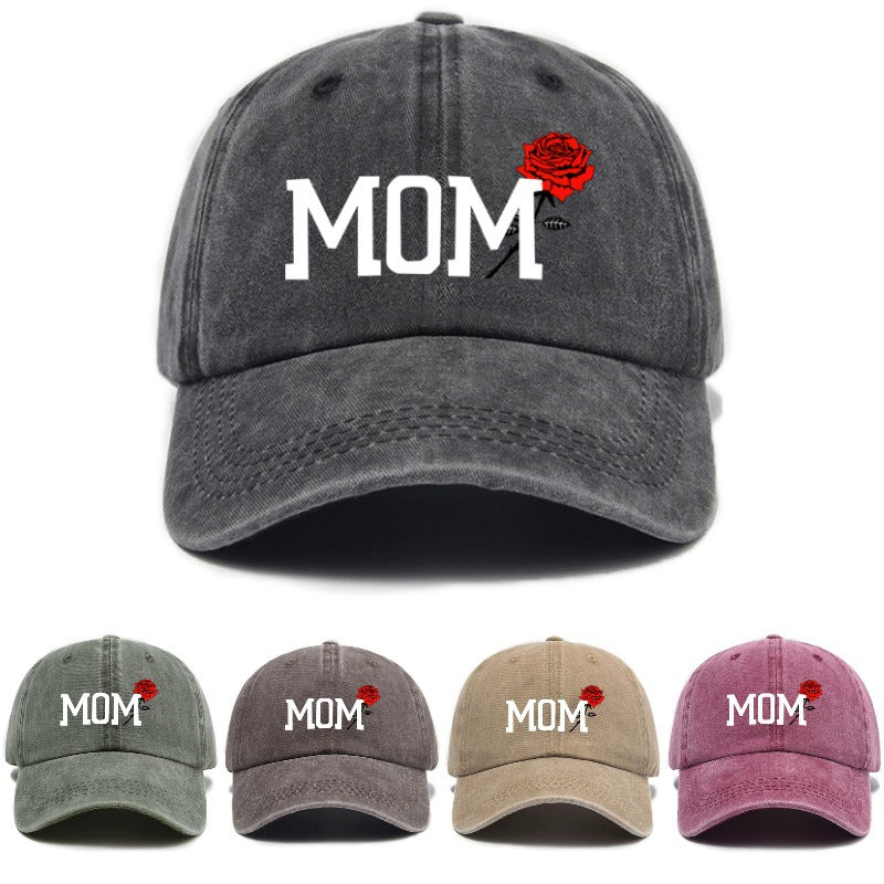 1 Top Water Washed Old Printed Baseball Cap Adult Casual Versatile Retro Old Style MOM Printed Water Washed Soft Top Baseball Cap Unisex Sun Hat