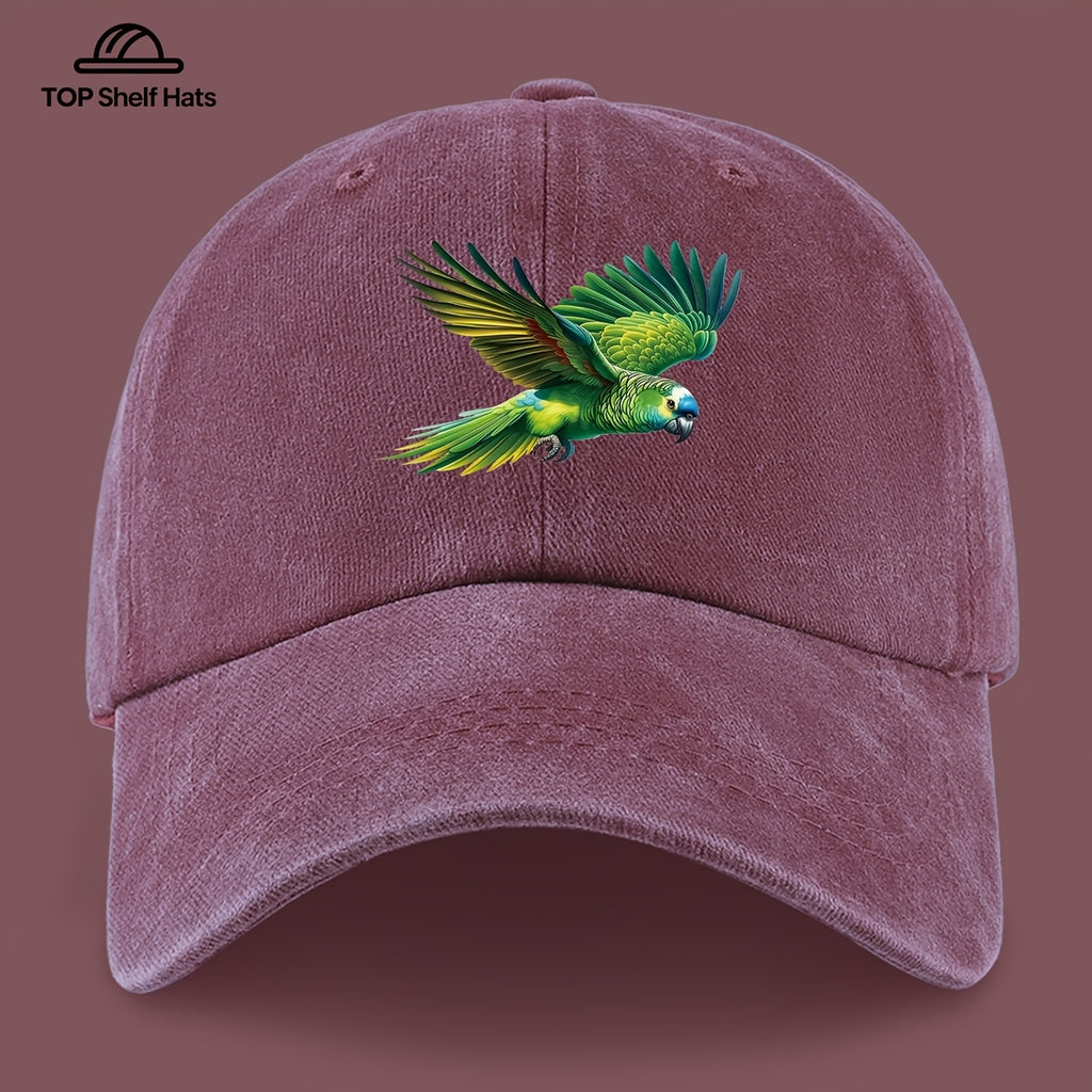 1pc Fashionable Trendy Green Parrot Pattern Design Printed Baseball Cap, Lightweight Comfortable Breathable Adjustable Size, Black PAPA Truck Driver Retro Dad Hat, Mom Beach Vacation Sun Hat, Youth Couple Outdoor Skate Cap