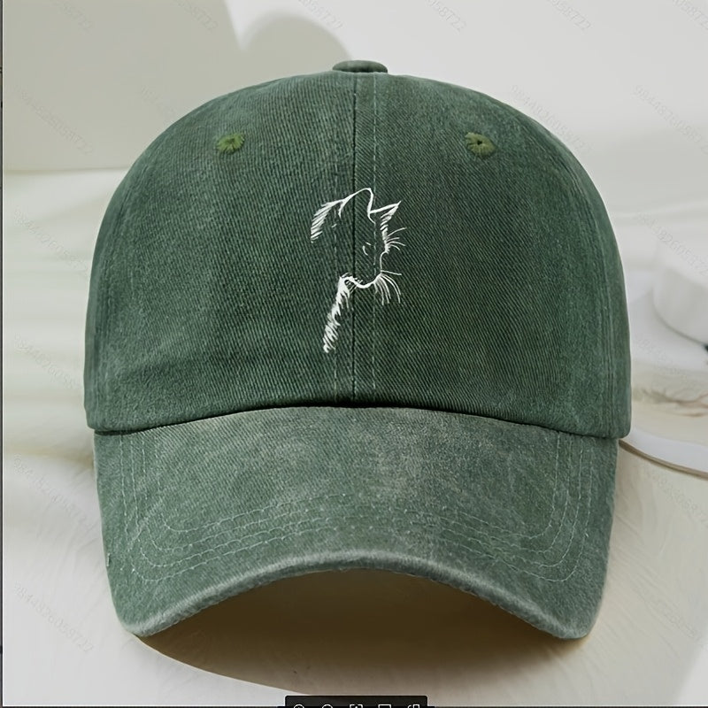 Unisex Vintage Cat Ear Baseball Cap, Trendy And Versatile, Comfortable And Breathable, Sun-Protective Hat for Outdoor Sports, Adjustable Lightweight Polyester Fiber in Classic Black