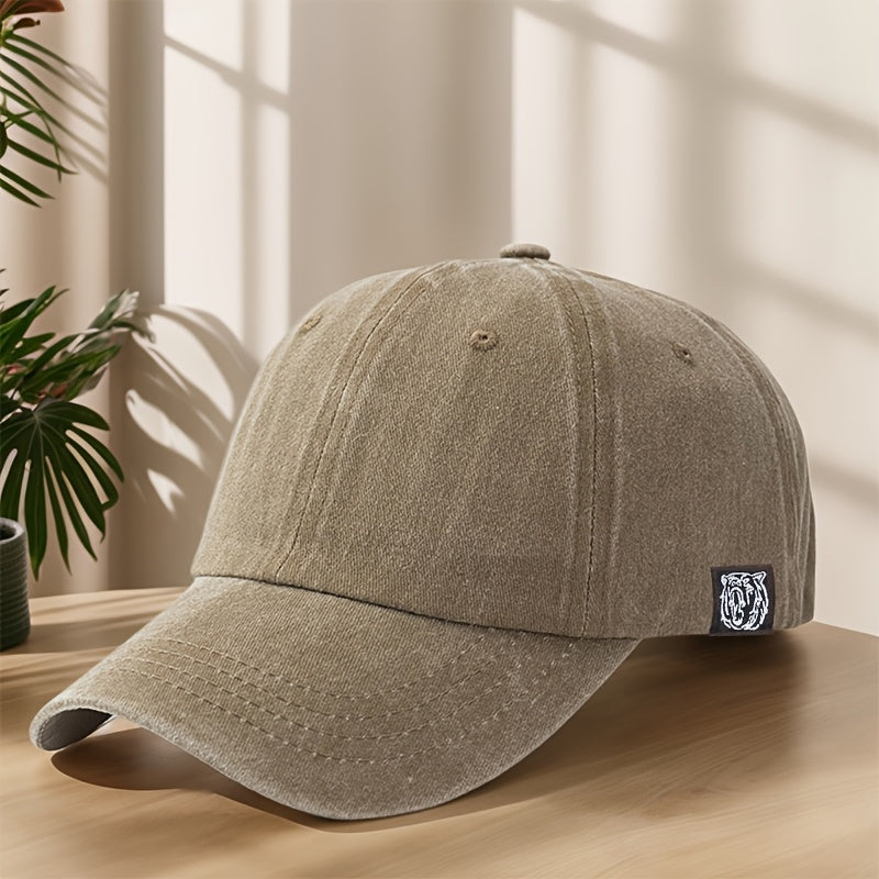 Tiger Head Logo Patch Baseball Cap Classic Washed Distressed Vintage Duckbill Cap Soft Comfortable Sweat-Absorbent Breathable Hat Outdoor Leisure Sports Mountaineering Camping Fishing Hat Streetwear Hip Hop Hat