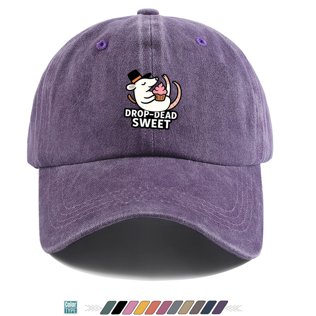 1pc 1pcs "DROP-DEAD SWEET" Mouse Top Hat & Cupcake Print Cap - Adjustable Unisex Baseball Hat Suitable for Parties, Travel, Daily Wear - Cute, Themed Outfits, Street Style for Men & Women (Powder Cream Cupcake)