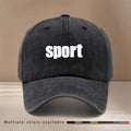 Baseball Cap with "sport" Text Graphic Print, Featuring a Relaxed and Simple Hip-hop Style. Unisex Trucker Hat Suitable for Vacations, Travel, Gatherings, and Camping. Comfortable and Lightweight Duckbill Cap with a Curved Brim That Slims the Face.