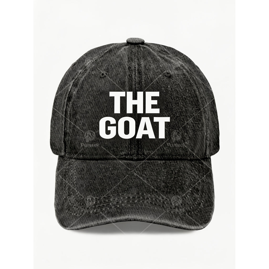 THE GOAT Vintage Baseball Cap for Men & Women - Retro Black Washed Adjustable Cap with GOAT Lettering, Machine Washable, Suitable for Casual Streetwear, Gifts, & Casual Attire