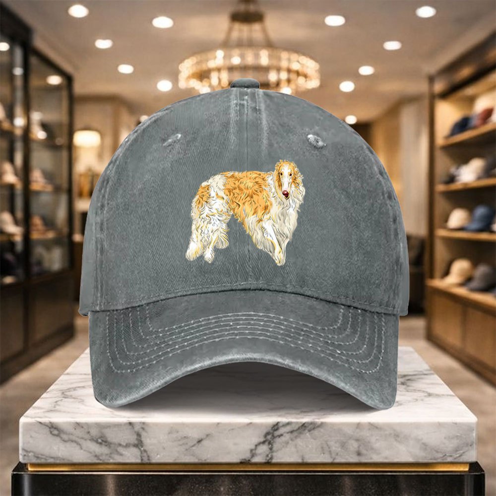 A Versatile Casual Baseball Cap Featuring a Borzoi Design, Adjustable for Outdoor Activities And Everyday Wear, Perfect for a Relaxed Street Style