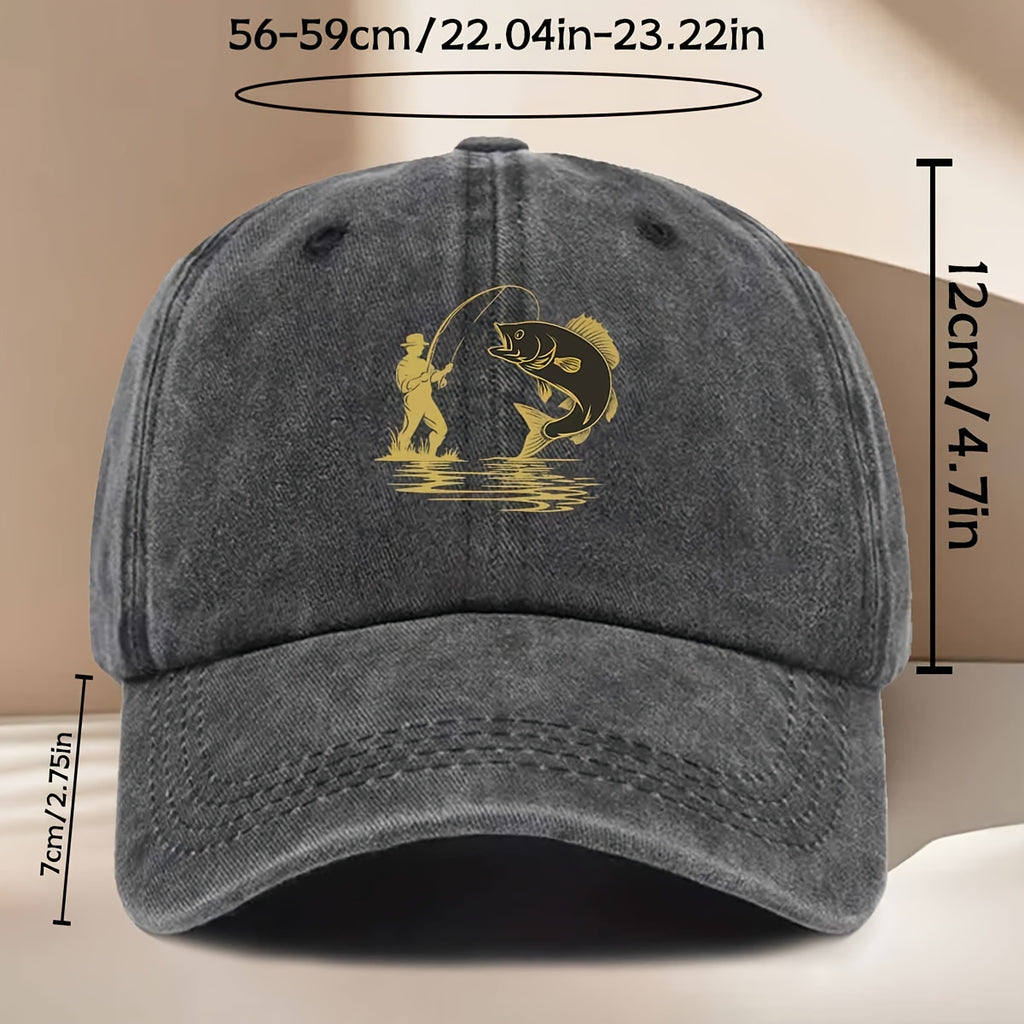 Fishing-Themed Baseball Cap with Curved Brim & Suitable for All- Wear - Sporty Outdoor Hat for Fishing Trips, Daily Use, Parties - Print, Comfortable for Casual and Formal Occasions (No Revision Request)