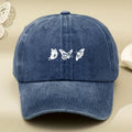 White Three-butterfly Print Women's Vintage Washed Baseball Cap, Distressed Dad Hat, Unisex Retro Foreign Trade Baseball Cap, New Soft-top Outdoor Driver's Cap, Distressed Washed Hat, Men's Hat, Women's Hat